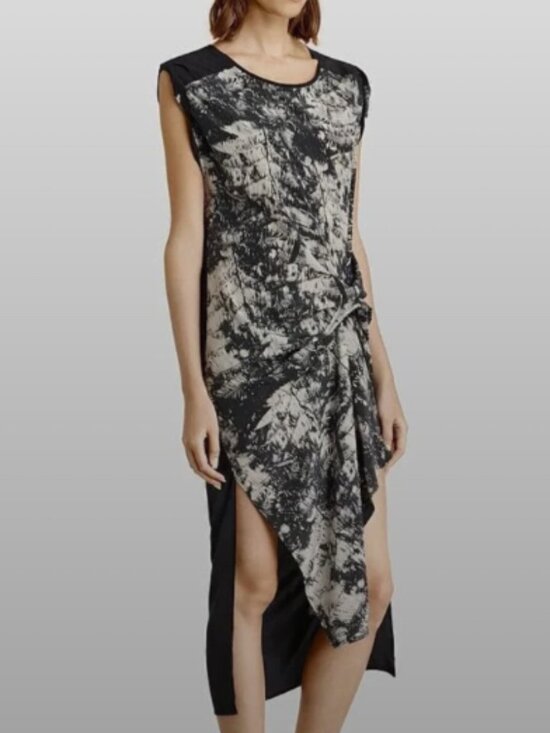 All Saints Dresses & Skirts - All Saints Riviera Shade Silk Asymmetrical Ruched Dress Palm Print    SIZE 8